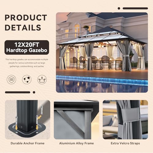 12x16 Hardtop Gazebo with Netting and Curtains for Patio K27275