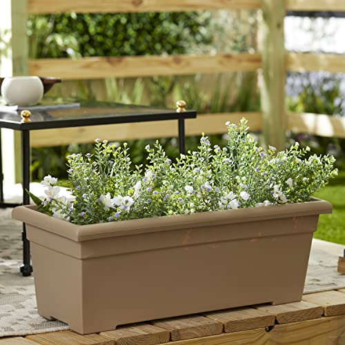 28 Inch Rectangular Planter Box - Lightweight Plastic Outdoor Plant Pot with Drainage V645
