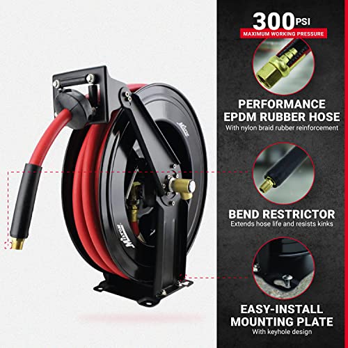 Steel Dual Arm Air Hose Reel 1/2" x 50 ft. with Leader Hose 1/2" x 6 ft. Q3988