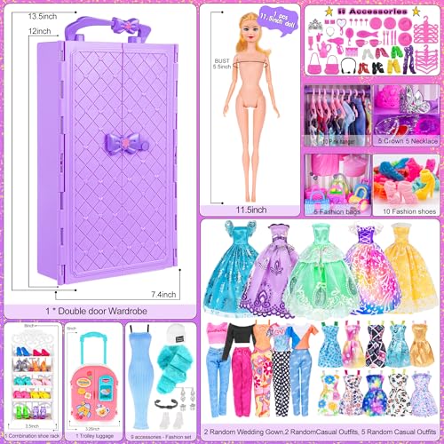105 Pcs Doll and Closet Playset with Wardrobe and Accessories J440228