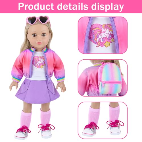 18 Inch Doll Clothes and Makeup Accessories Set with Rainbow Backpack L3809
