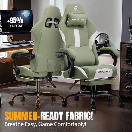 Gaming Chair Ergonomic Office Chair with Foot Rest, Breathable Fabric Computer Chair with Headrest and Lumbar Support O7023