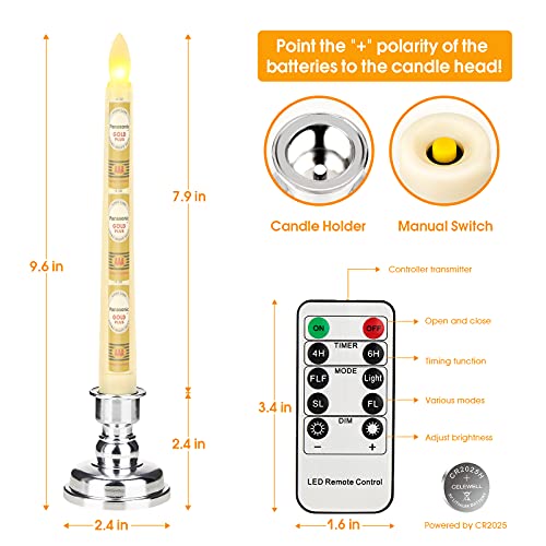 Flameless Flickering Taper Candles with Remote and Timer, Battery Operated, 9 Pack X8685