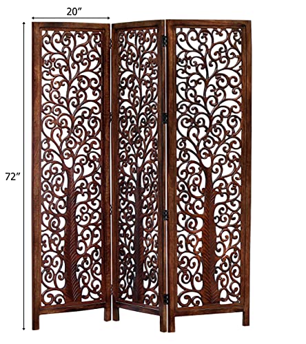 4 Panel Folding Wood Room Divider, Antique Brown, 72 x 80 P209