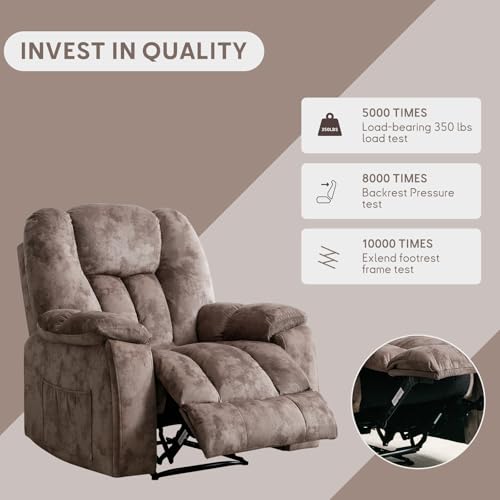 Manual Recliner Chair with Massage and Heat for Adults, Brown O26736