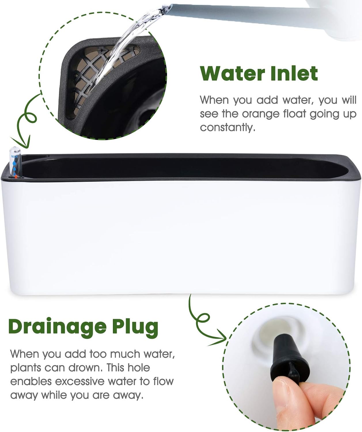 Self-Watering Rectangular Planters for Indoor Plants, 2-Pack D42200