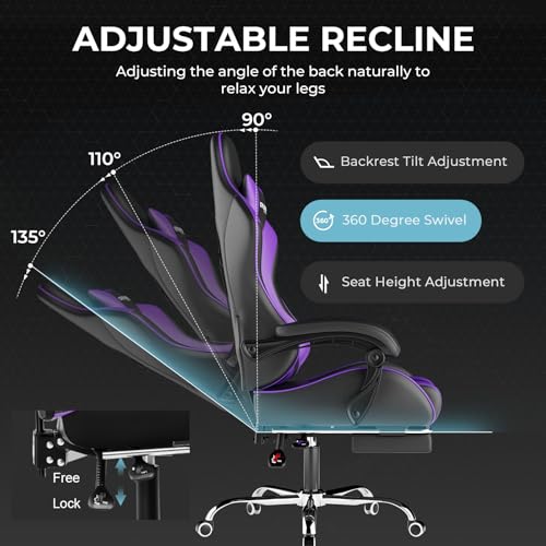 Gaming Chair with Footrest and Lumbar Support, Height Adjustable, Blue Y9034