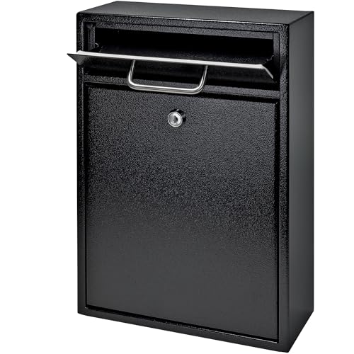 High Security Steel Locking Wall Mounted Mailbox, Black U4819