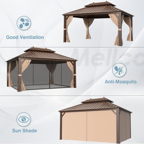 12x16 ft Hardtop Gazebo with Double Roof, Curtains and Netting T94173