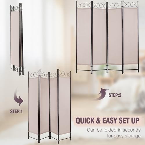 4 Panel Room Divider 6FT Steel Frame Folding Privacy Screen G872592