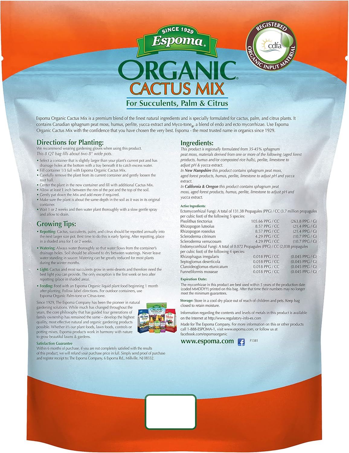 Organic Cactus Potting Soil Mix for Indoor and Outdoor Containers, 8 qt S99087