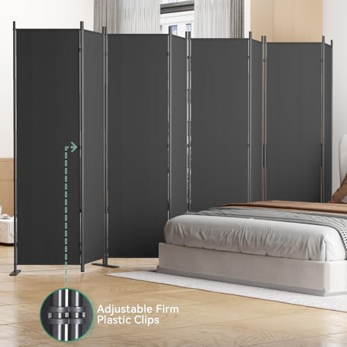 8-Panel 6 ft Tall Indoor Folding Room Divider, Portable Privacy Screen, Freestanding Partition, Dark Grey G253901