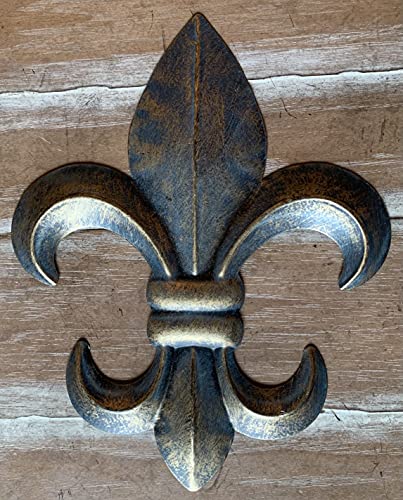 Metal Fleur De Lis Wall Plaque with Hanger, Rustic Tuscan Decor L5199