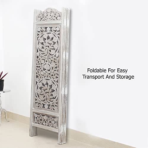 4 Panel Folding Wood Room Divider, Antique Brown, 72 x 80 P209