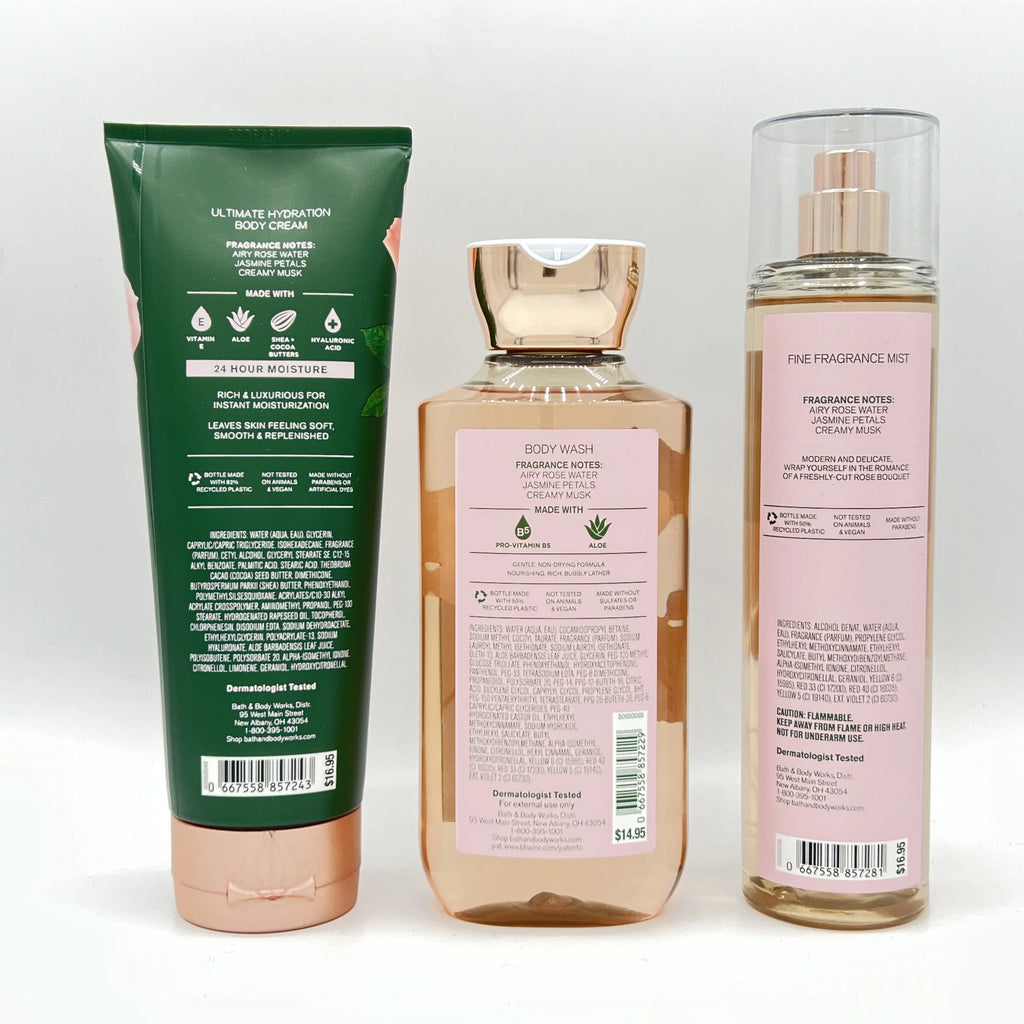 Rose Hydrating Body Cream, Body Wash & Fragrance Mist Set X3492