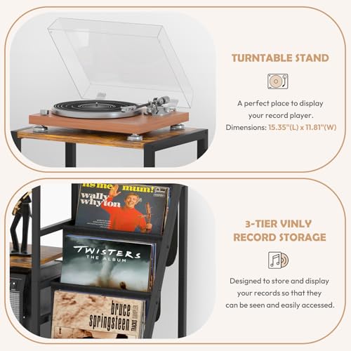 Record Player Stand with Guitar and Vinyl Storage J9238