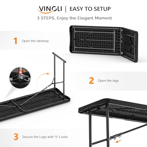 6 FT Narrow Folding Table, HDPE Top with Metal Frame for Parties, Seminars, Home Use I854236