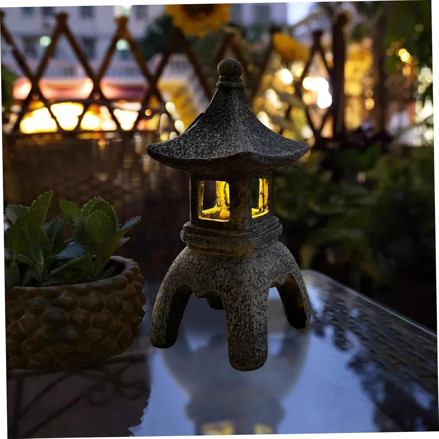 Solar Pagoda Lantern Garden Statue Resin Waterproof A99080