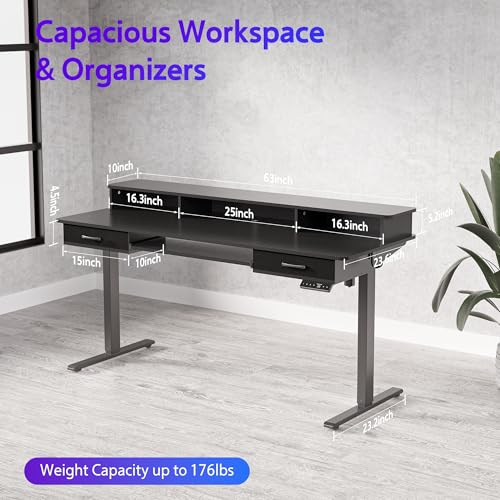 Electric Standing Desk with 2 Drawers, Height Adjustable for Home Office W495