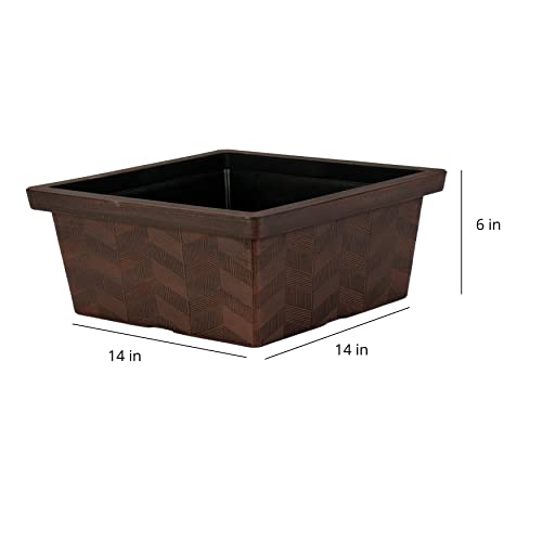 14 Inch Square Planter Box - Lightweight Outdoor Plastic Plant Pot for Vegetables, Herbs, Flowers I3116