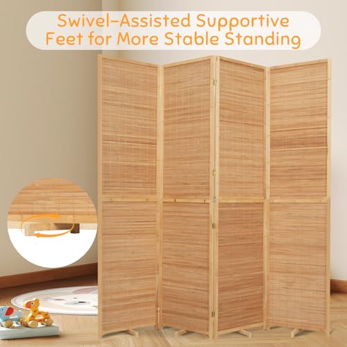 Bamboo Room Divider Folding Privacy Screen, 4 Panel, Beige N84000