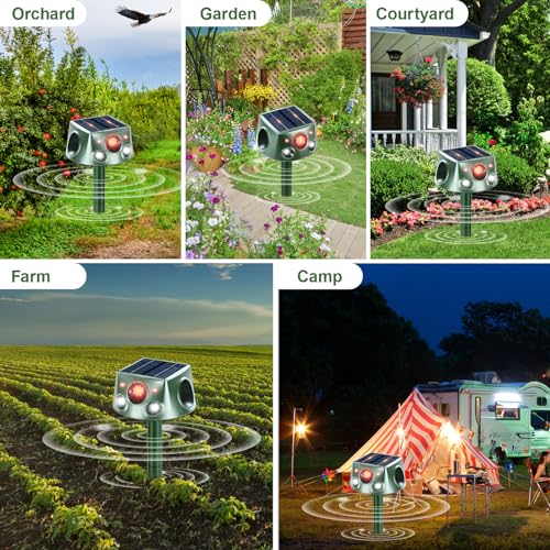 Solar Animal Repeller 360° Ultrasonic with Motion Sensor & LED Flashing Y2261