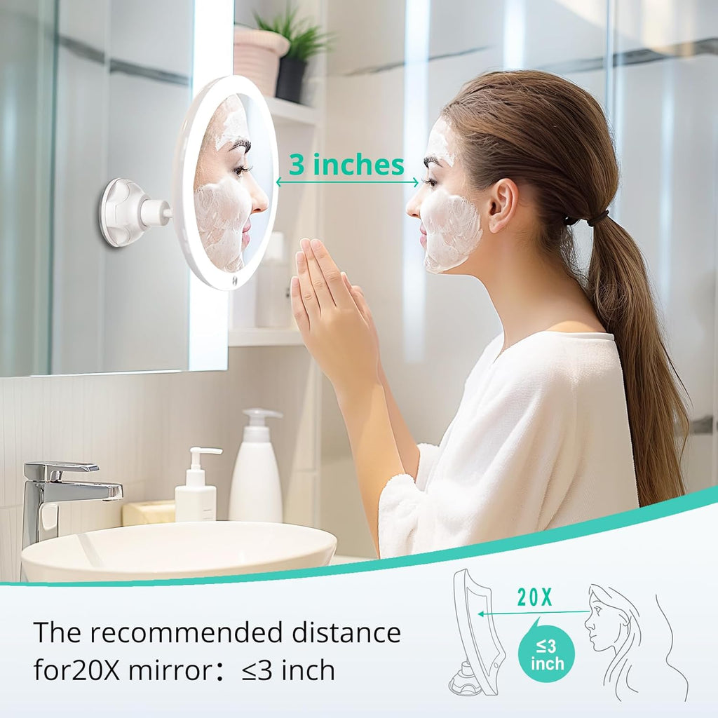 20X Lighted Magnifying Mirror with Suction Cup for Bathroom I650