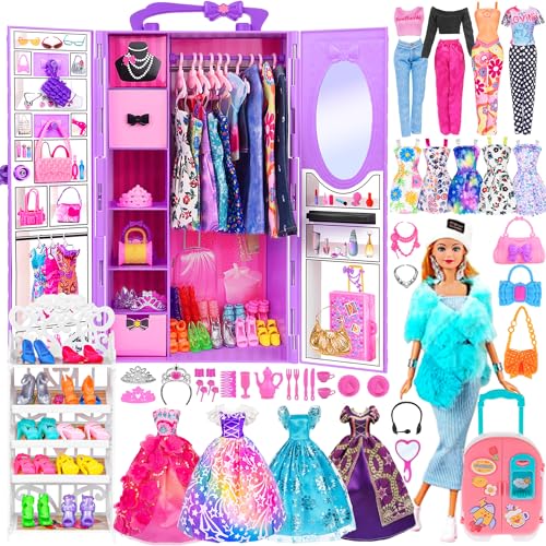 105 Pcs Doll and Closet Playset with Wardrobe and Accessories J440228