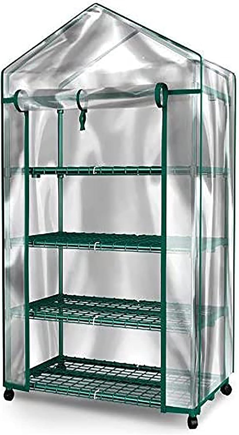 Mini Greenhouse - 4 Tiers Indoor Outdoor Greenhouse with Wheels-Use in Any Season for Plants