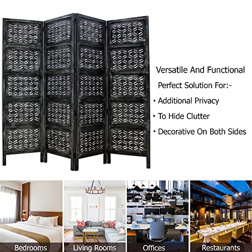 4 Panel Folding Wood Room Divider, Antique Brown, 72 x 80 P209