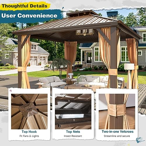 10x13 Hardtop Gazebo with Polycarbonate Double Roof, Aluminum Frame, Curtains and Netting S2701