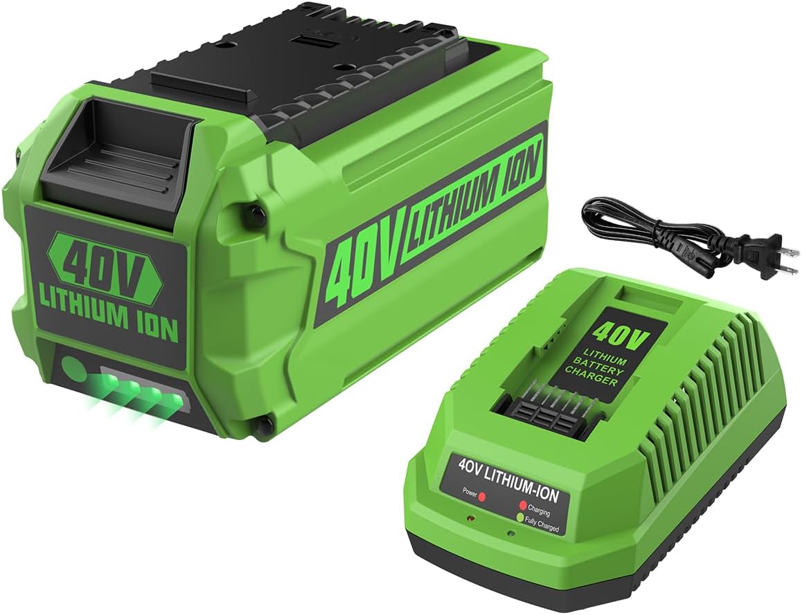 Powilling 6.5Ah 40V 29472 29462 Battery Replacement for Greenworks 40V Battery and Charger 29482 Compatible with Greenworks 40V G-MAX Power Tools 29252 20202 22262 Smart USB 40V Greenworks Battery