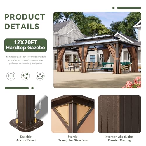 12x16 Hardtop Gazebo with Netting and Curtains for Patio K27275