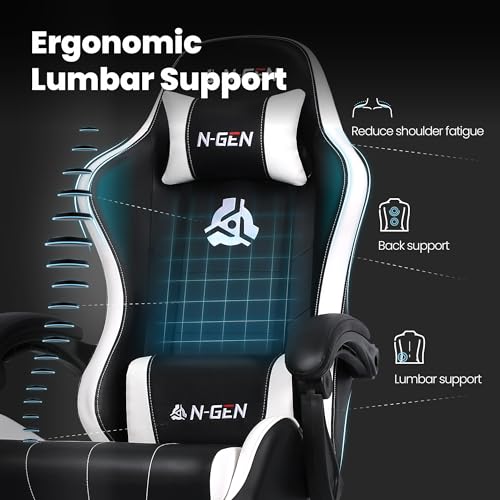 Gaming Chair with Footrest Lumbar Support High Back Recliner Ergonomic Leather L124
