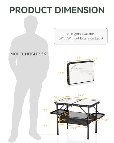 Folding Camping Table Small 2ft, Portable with Extra Space, Aluminum V581