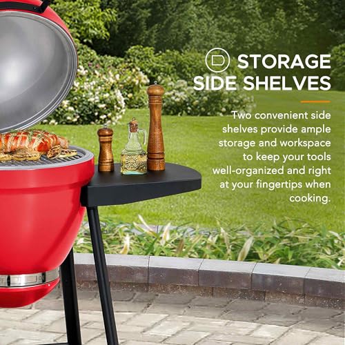 Charcoal Kamado Grill with Pizza Stone and Wheels Y970299