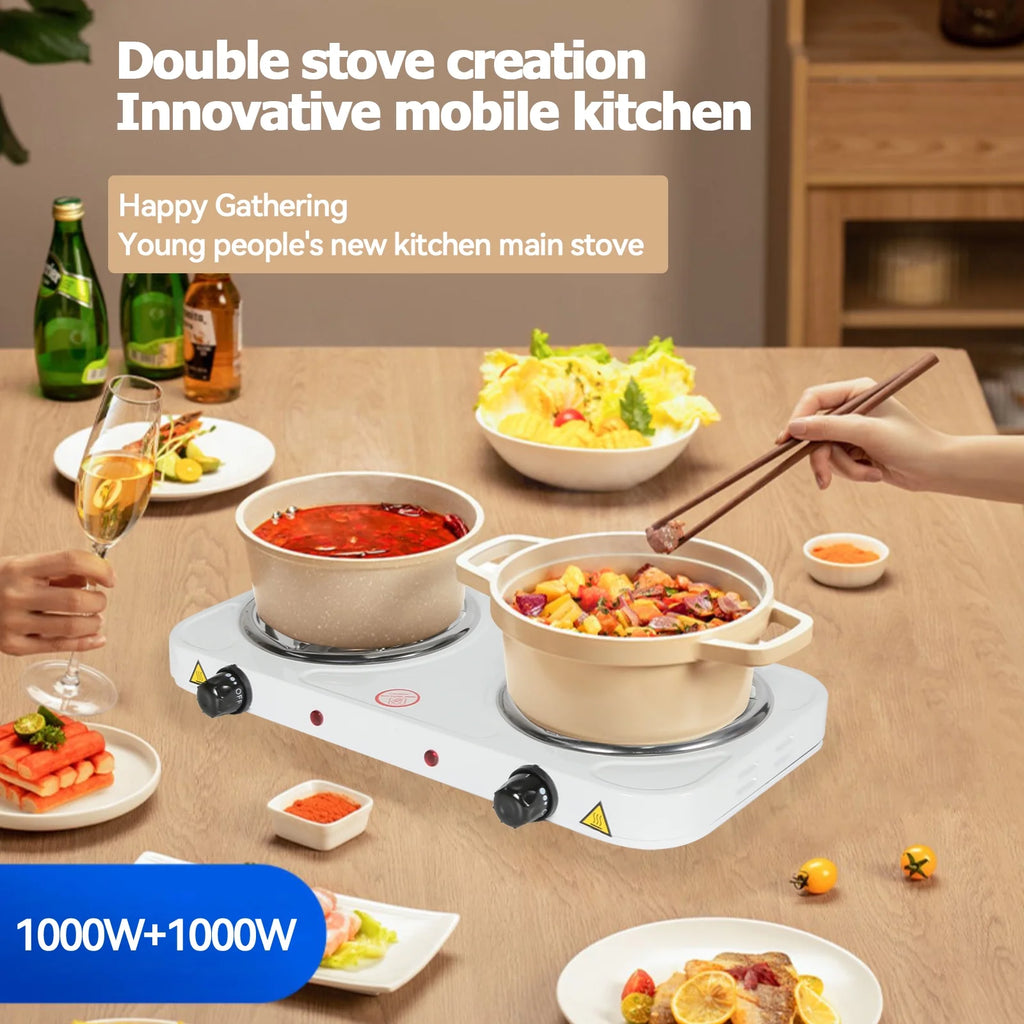 Double Trouble Hot Plate: 2000W Electric Stove Burners for Cooking A43853