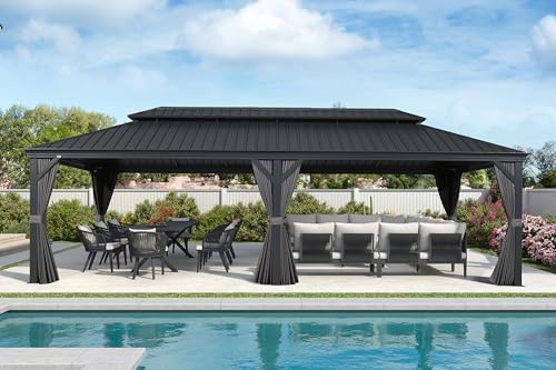 10' x 14' Permanent Hardtop Gazebo with Galvanized Steel Double Roof, Curtains and Netting Included M871