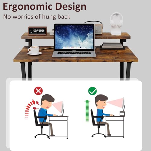 Small Desk with Adjustable Monitor Stand for Small Spaces, Grey G4959