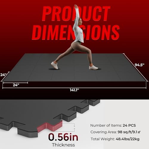 24 Pcs Interlocking Rubber Top Exercise Mats for Home Gym B471556