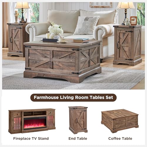 Farmhouse Lift Top Coffee Table with Storage, 36" Wood Square Center Table, Light Brown V399
