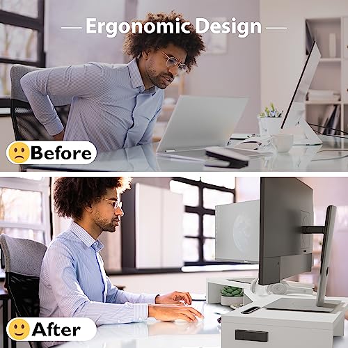 Dual Monitor Stand Riser with Smartphone Holder, Adjustable Wooden Desk Organizer B984