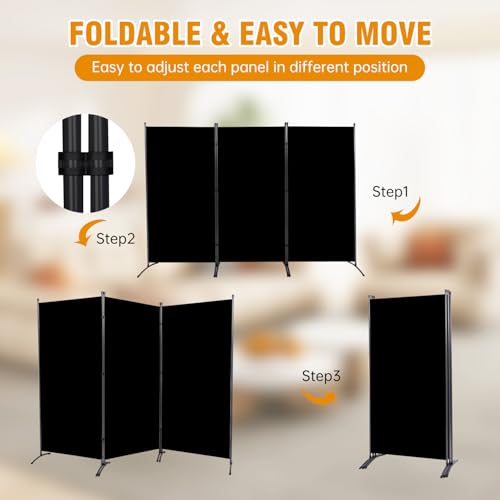 Room Divider Screen 3 Panel Folding Partition with Metal Frame, Grey N348