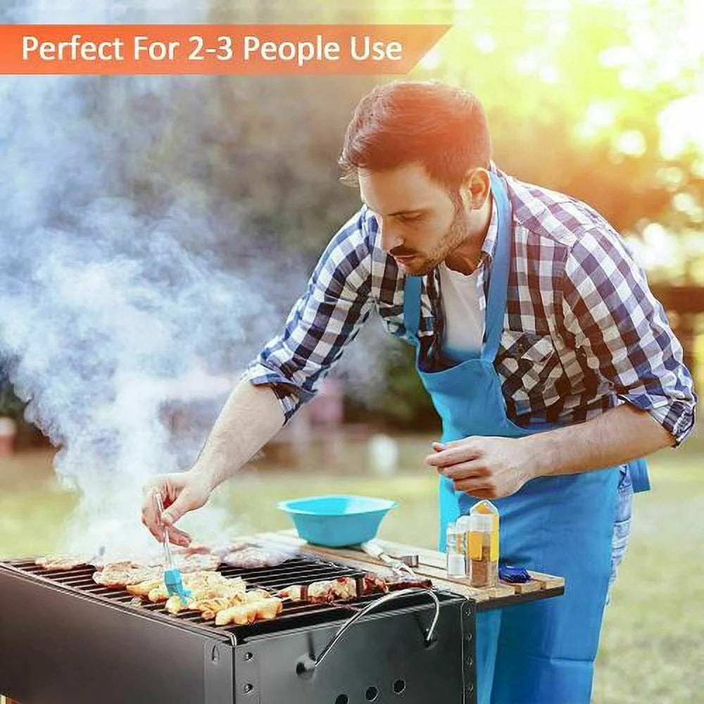 Charcoal Grill, 14" Portable BBQ Smoker with Wheels O162