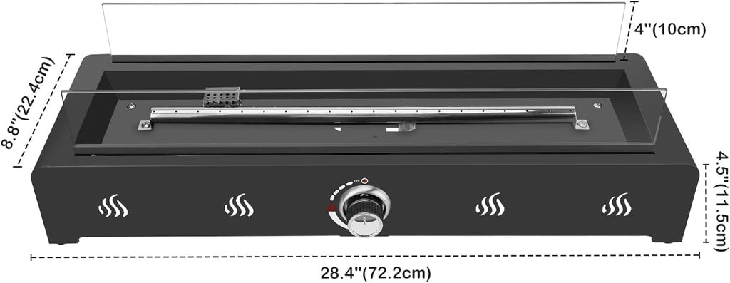 28 Inch Tabletop Gas Fire Pit with Glass Wind Guard and Lava Rock V462502