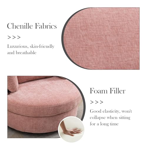 Oversized Swivel Barrel Chair with Ottoman, Chenille, Beige M813