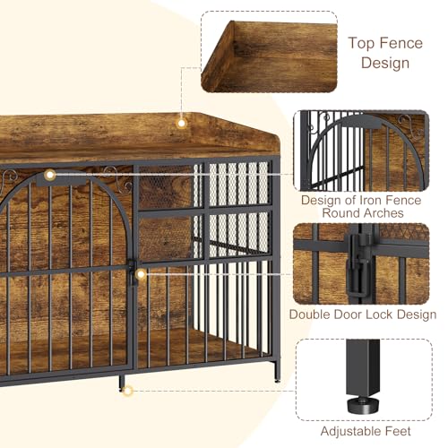 Large Dog Crate Furniture with Chew-Resistant Finish, Indoor Wooden Kennel with Storage N430