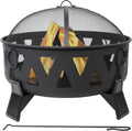 Sunnydaze 25-Inch Steel Wood-Burning Fire Pit with Mesh Stripe Cutouts - includes Poker and Spark Screen