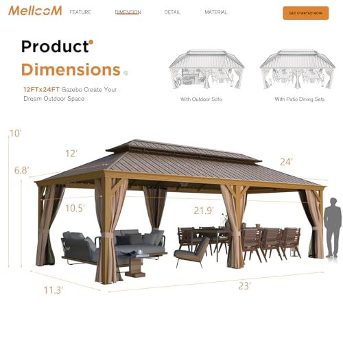 12x16 ft Hardtop Gazebo with Double Roof, Curtains and Netting T94173