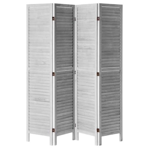 4 Panel Folding Wood Room Divider, 66.9 Inch Tall Privacy Screen I263